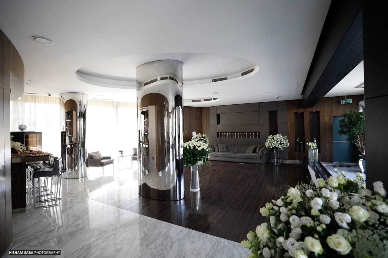 Lobby Lounge with mirrored columns