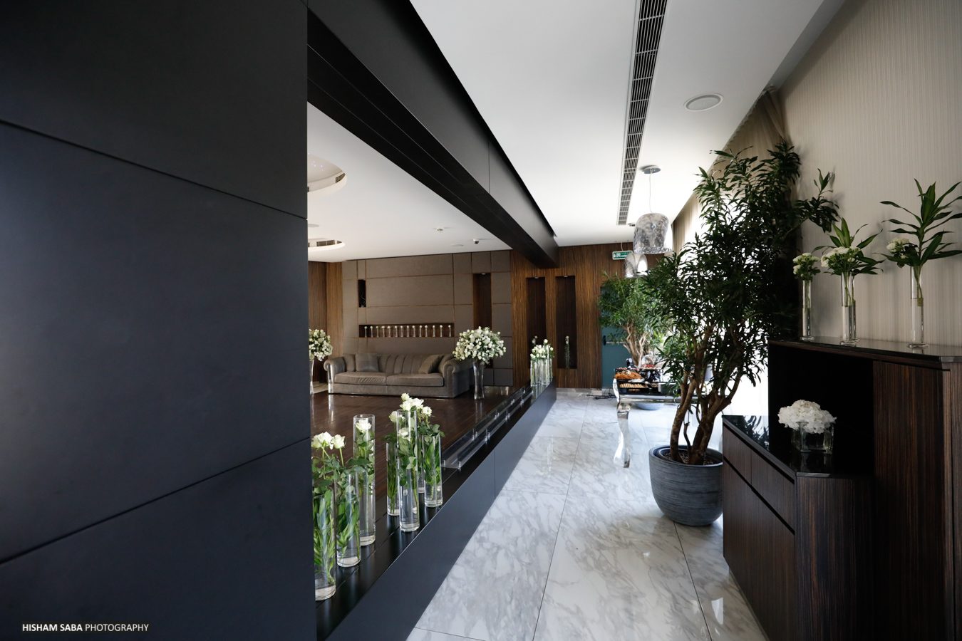 Lobby Lounge corridor with white flowers