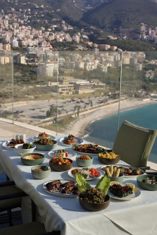 Mezze lunch at ALSA with Jounieh Bay behind