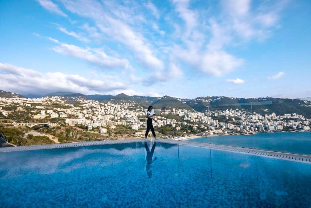 Rooftop infinity pool above Jounieh Bay